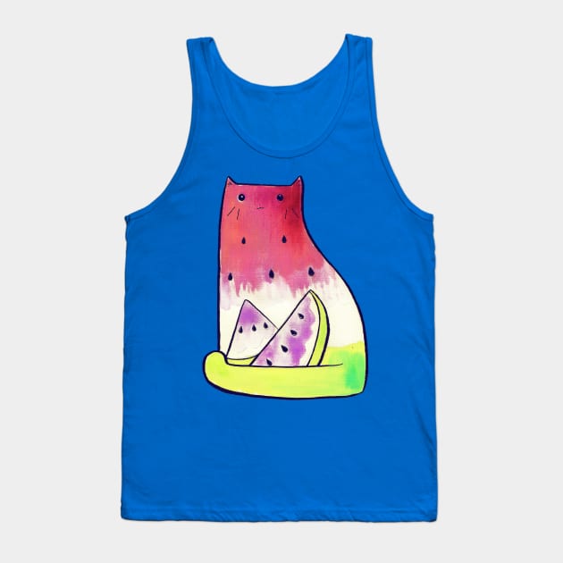 Watermelon Watercolor Cat Tank Top by saradaboru